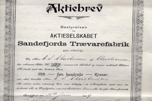 Bilde av Sandefjord Trævarefabrik - aktiebrev fra 1899